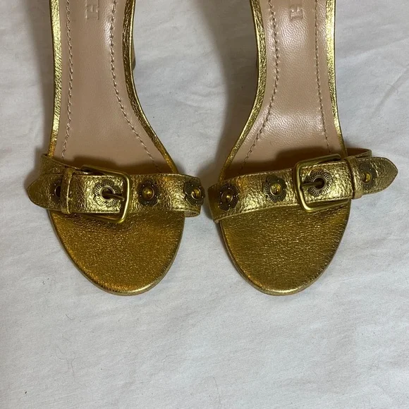 Coach Gold Elizabeth Heels with Tea Rose Eyelets and Ankle Strap Women 6 - Picture 7 of 11